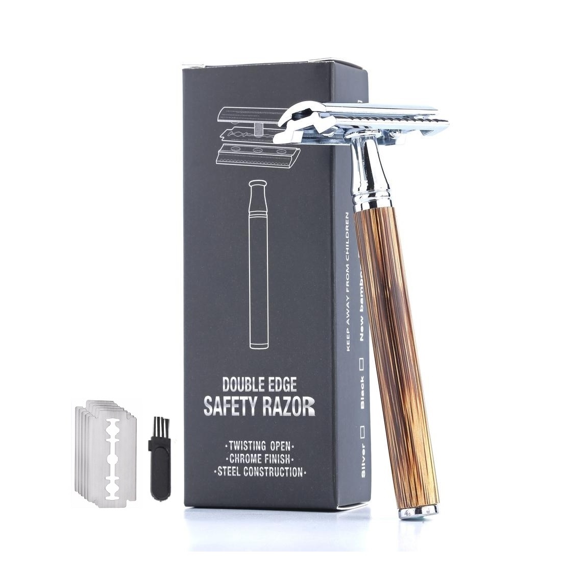 Maquina De Afeitar Madera + Hojas de Afeitar + Cepillos