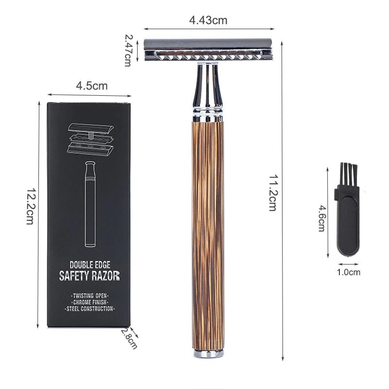 Maquina De Afeitar Madera + Hojas de Afeitar + Cepillos - Imagen 3