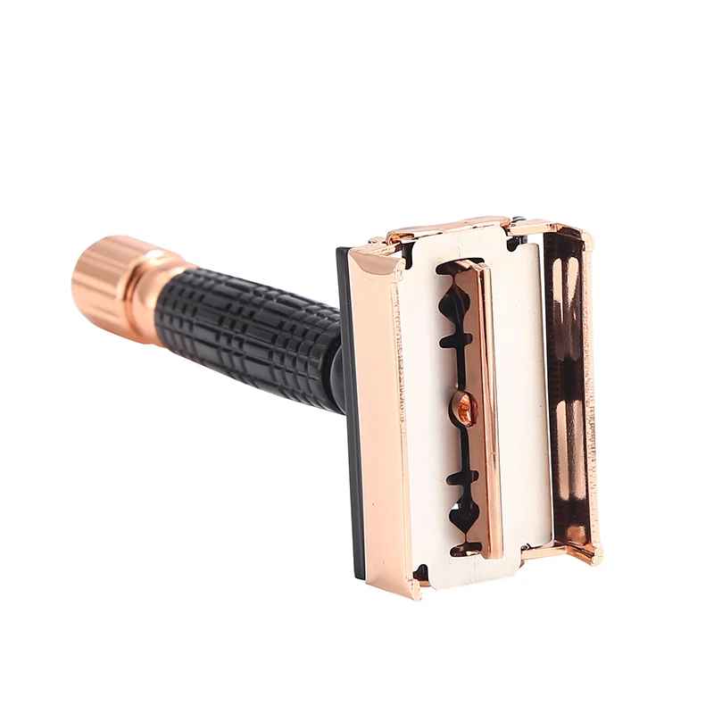 Maquina De Afeitar Negro / Oro Rosa + Hojas + Cepillo - Imagen 3