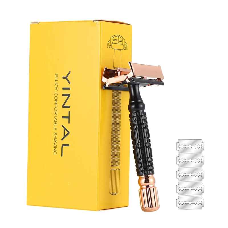 Maquina De Afeitar Negro / Oro Rosa + Hojas + Cepillo